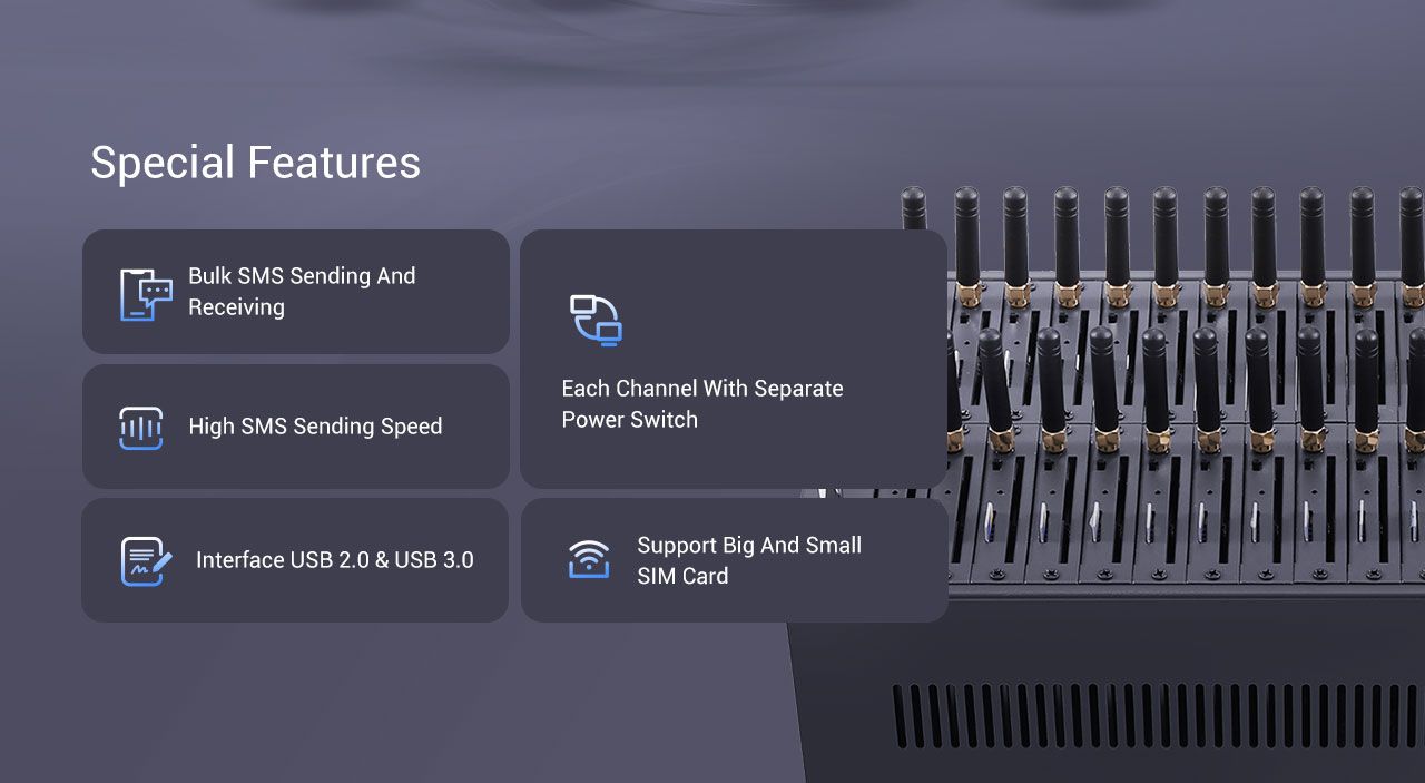 TYH 32-port SMS modem used for throughput testing