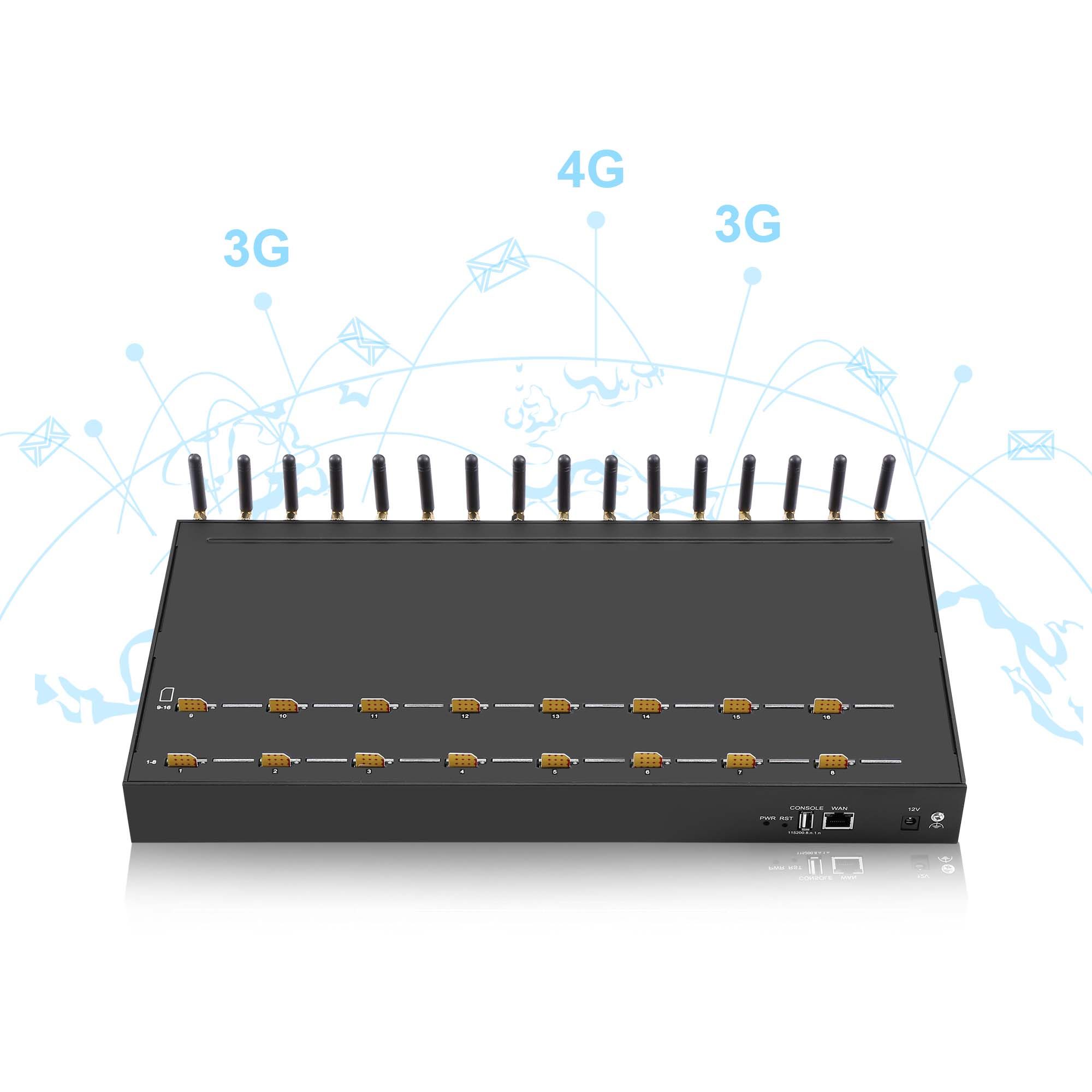 SK VOIP Gateway 16-16 rear and port view showing network and SIM interfaces